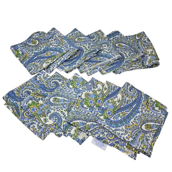 Lot of 12 April Cornell Cotton Blue Paisley Napkins Boho French Country Foldable - Picture 1 of 4